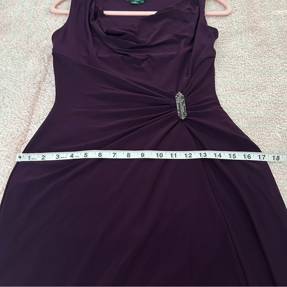 Lauren Ralph Lauren Purple Formal Dress Slinky Size 4 Gathered Waist Cowl Neck - Picture 10 of 11